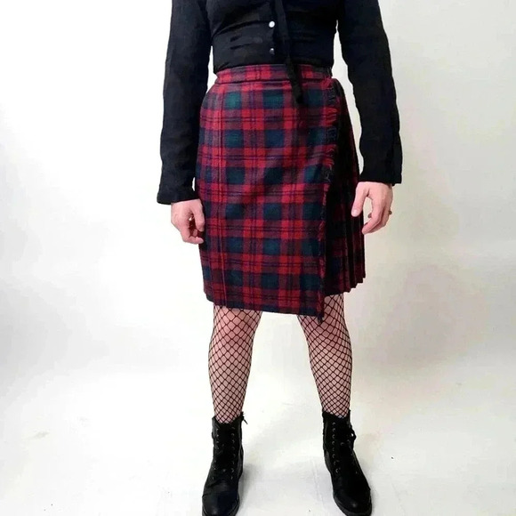 Vintage 90s Goth Grunge Plaid Pleated Midi Skirt - Picture 4 of 5